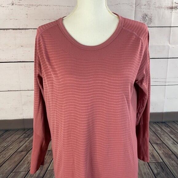 Zyia Tee Shirt Top Womens XL Pink Poppy Chevron Active Long Sleeve Compression - Picture 2 of 9